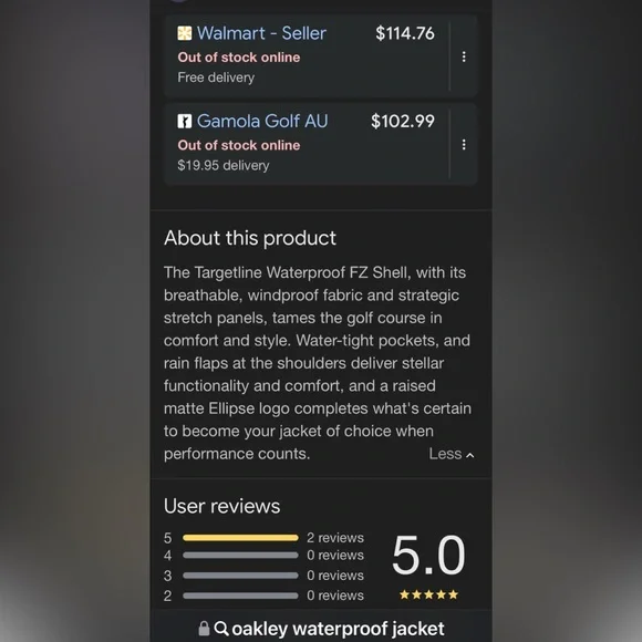 Oakley TARGETLINE WATERPROOF FZ SHELL BREATHABLE WINDPROOF Men's Jacket Sz XXL - Picture 11 of 11